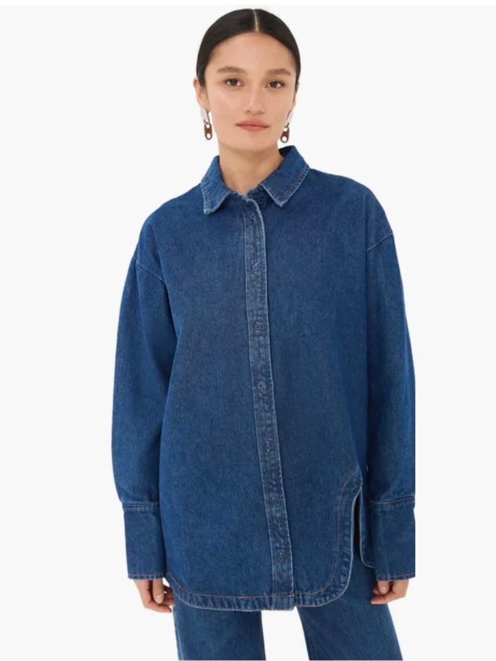 Lioness Off Duty Denim Shirt with curved hem. Size S, like new.